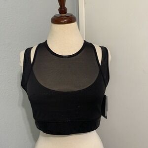 Puma Women Mid Impact Fashion Luxe Ellavate Black Sport Bra Size Large